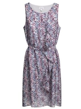 ARMANI COLLEZIONI LIGHT PURPLE MULTI PRINTED SLEEVELESS SILK MIDI DRESS WITH BEL